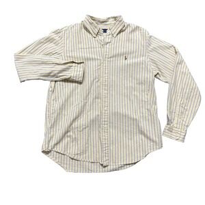 Ralph Lauren Oxford Shirt Mens Large Yellow Blue Striped Button Down Long Sleeve